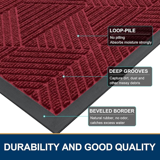 Smiry Front Door Mat Outside Entrance, Heavy Duty Sturdy Natural Rubber Doormat