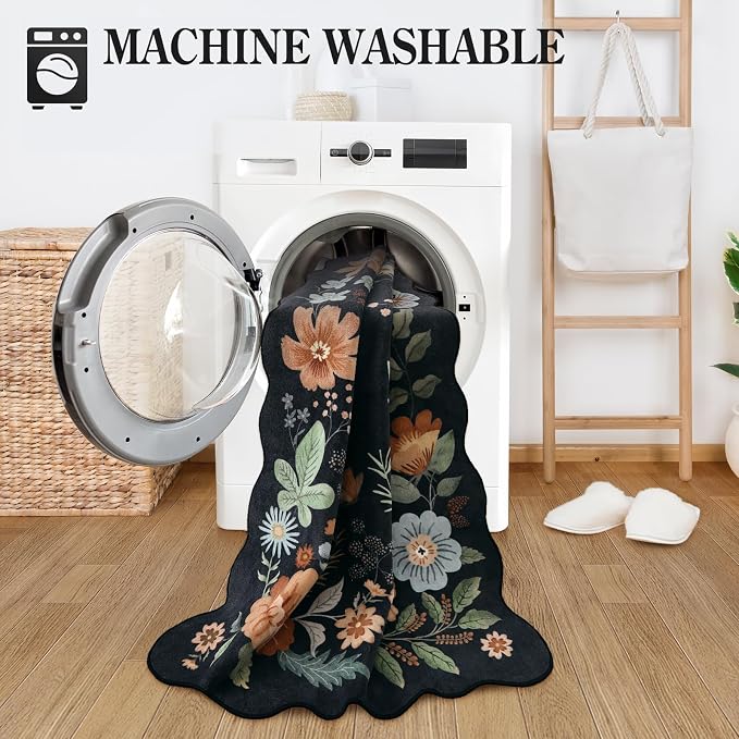Lahome Floral Washable Rugs for Bedroom, 4X6 Living Room Rug Ultra-Thin