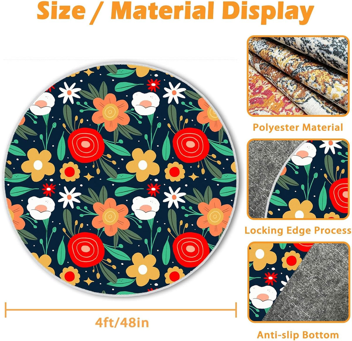 4ft/48in Home Office Chair Mat for Hardwood Floor, Anti-Slip Desk Chair Mats, Computer Gaming Chair Mat for Rolling, Low Pile Carpet Floor Chair Mats(Colorful-2)