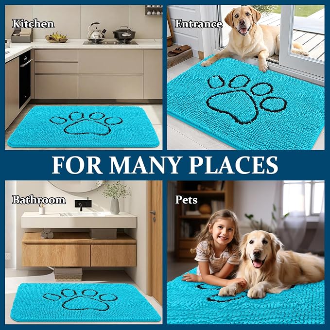 OLANLY Dog Door Mat for Muddy Paws 48x30, Paw Print Design, Absorbs Moisture