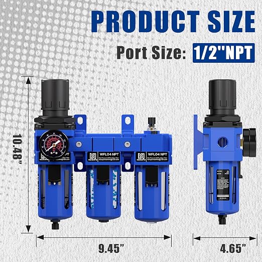 NEWPO 1/2'' NPT Compressed Air Filter Regulator Lubricator Combo