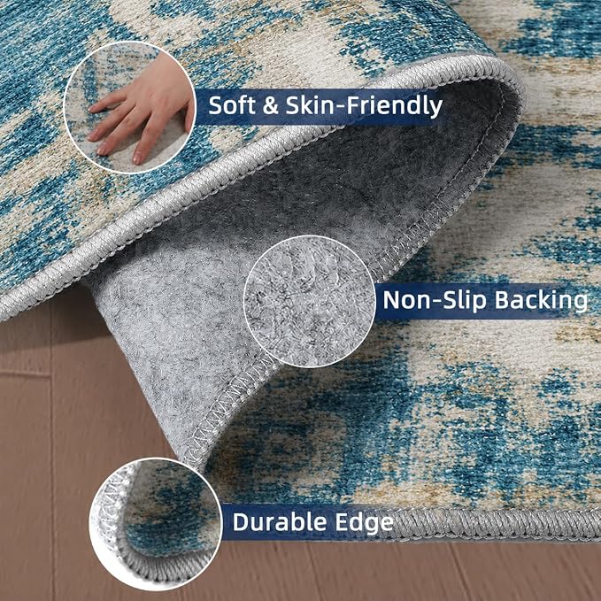 2x10 Runner Rug Non-Slip，Modern Abstract 10ft Washable Runner Rugs