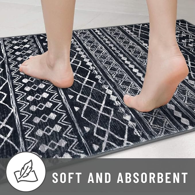 KUTA Moroccan Boho Runner Rug 2.6x10 Non-Slip Vintage Black Washable Hallway