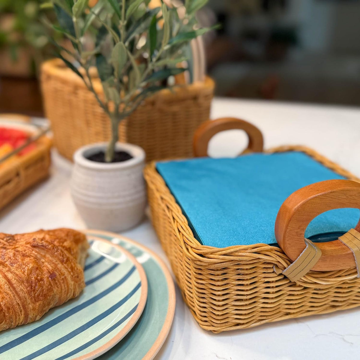 The Basket Lady Fancy Wicker Napkin Basket, Sandstone - dinner-sized