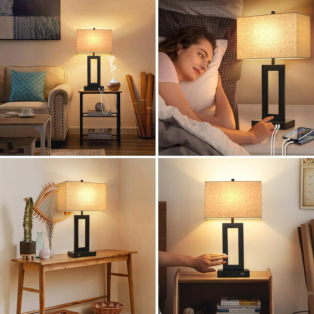 TOBUSA 22" Table Lamp Set of 2, Modern Nightstand Lamp with 2 USB Ports