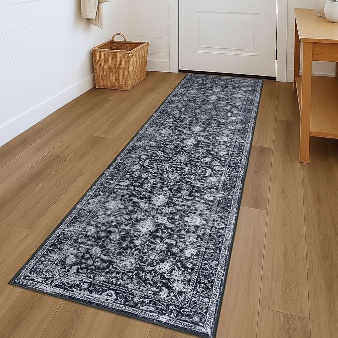 KILOCOCO Hallway Runner 2x7 Rug Runner Printed Vintage Floral Washable Kitchen