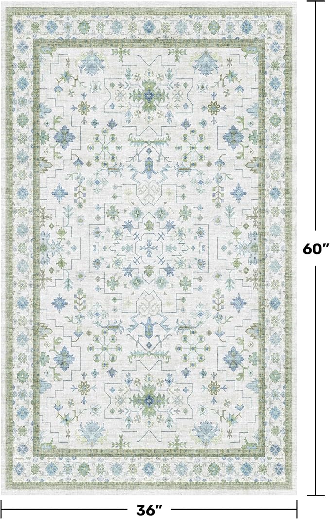 Blue and Green Washable Entryway Rugs 3x5