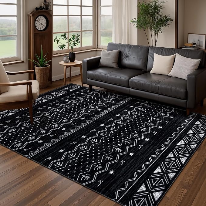SERISSA 4x6 Area Rugs for Living Room, Washable Non-Slip Black and White Boho