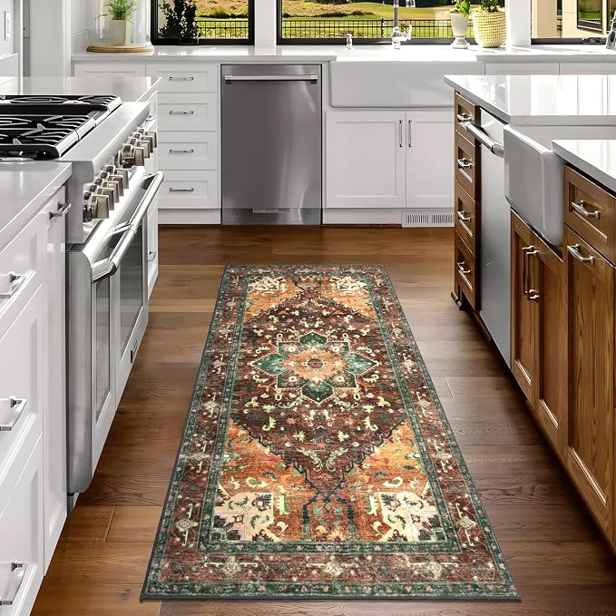Yamaziot Washable Runner Rug, 3x6 Non-Slip Boho Vintage Hallway Rug