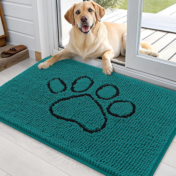 OLANLY Dog Door Mat for Muddy Paws 36x24, Paw Print Design, Absorbs Moisture