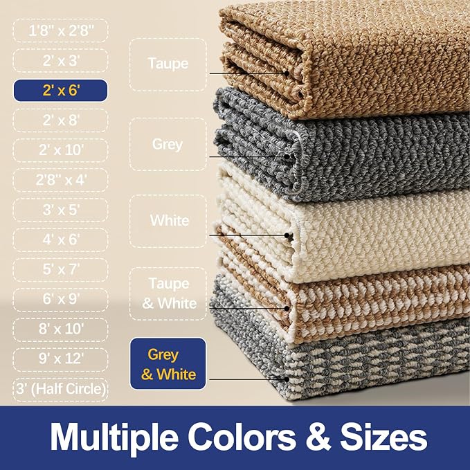 Faux Jute Hallway Runner Rug 2'x6', Washable & Non-Slip, No Odor. Farmhouse