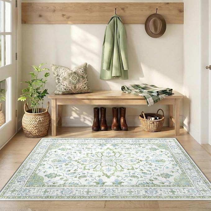 RELEANY Area Rugs 3'x5' Washable Non-Slip, Floral Vintage Distress Medallion