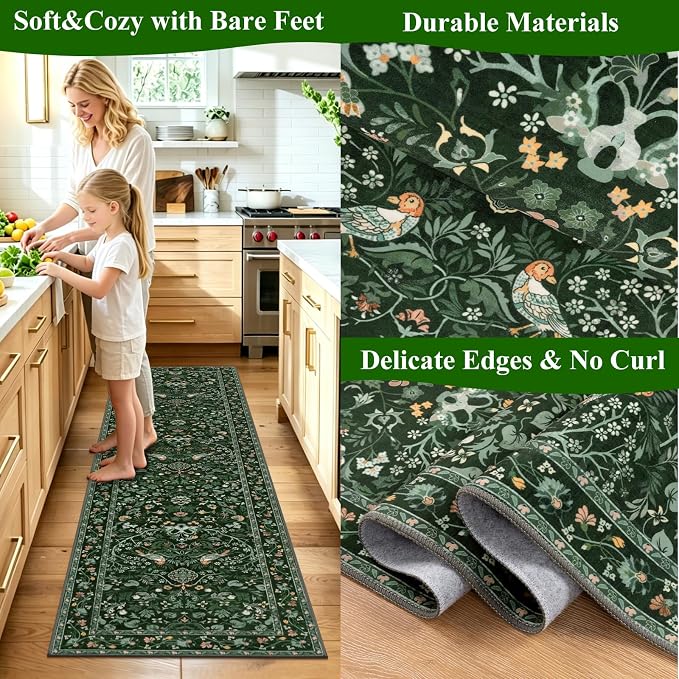 HEBE Washable Hallway Runner Rug 2'x 6' Non Slip Kitchen Rugs Runner, Low Pile