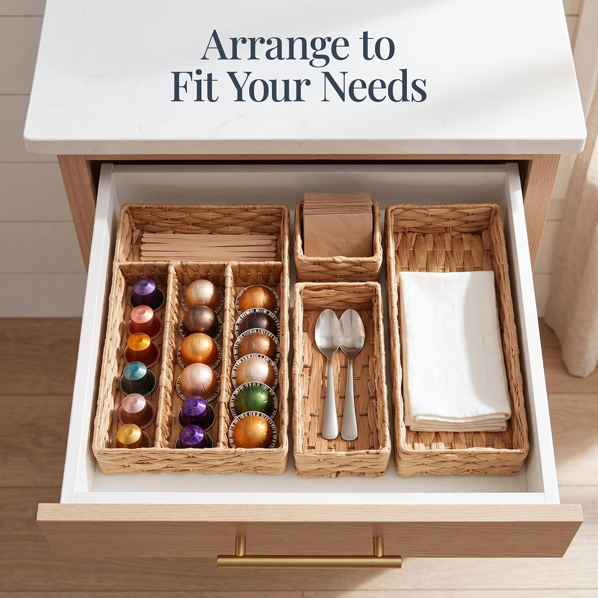 Best Choice Products 5-Piece Flatware Organizer Set, Woven Modular Silverware & Utensil Drawer Organizer Trays, Drawer Divider, Storage Containers for Kitchen, Bathroom, & Office Utensils - Natural