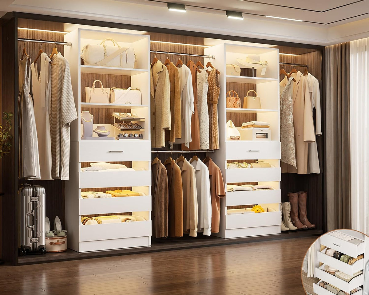 Aheaplus Closet System, 6-15Ft Custom Wood Closet Organizer with 8 Drawers