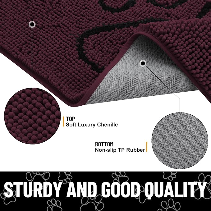 Smiry Dog Door Mat for Muddy Paws, Absorbent Dirt Trapper Non Slip Quick Dry