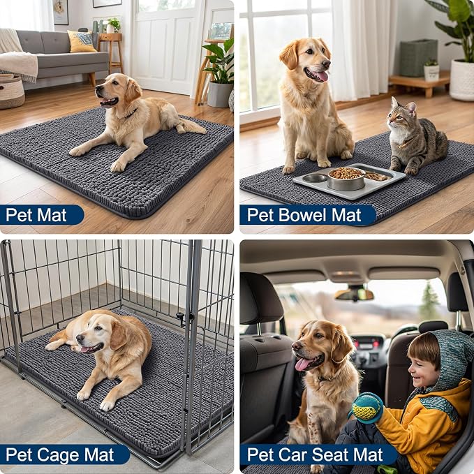 Smiry Dog Door Mat for Muddy Paws 47x17, Absorbent Dirt Trapper, Non-Slip