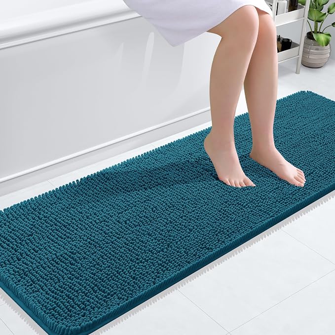 OLANLY Bathroom Runner Rugs 59x20, Soft Absorbent Chenille Bath Rugs, Rubber