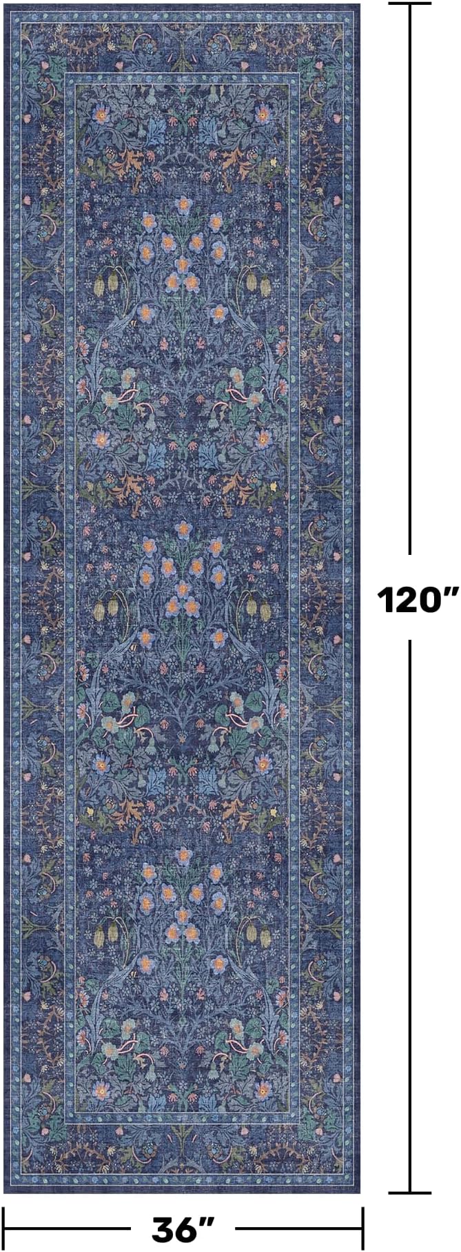 Dark Blue 3x10 Extra Long Wide Runner Rug