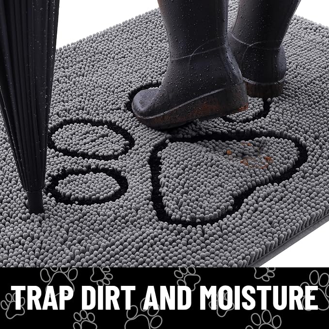 Smiry Dog Door Mat for Muddy Paws, Absorbent Dirt Trapper Non Slip Quick Dry