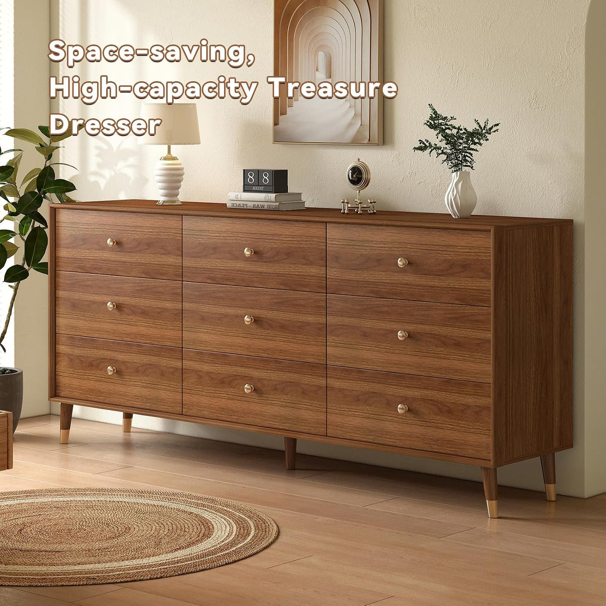 Messenya Dresser for Bedroom, 63 Inch 9 Drawer Wooden Chest of Drawers