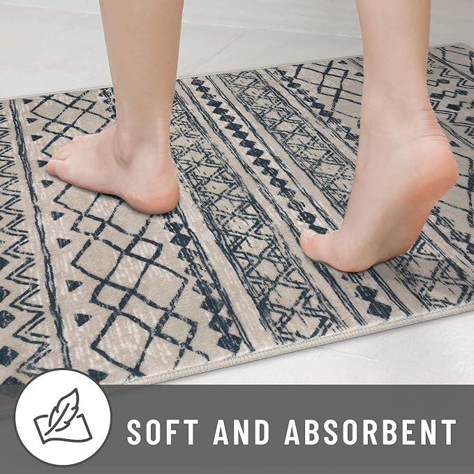 KUTA Boho Kitchen Rug 2x5 Light Brown Black Moroccan Washable Runner Rug