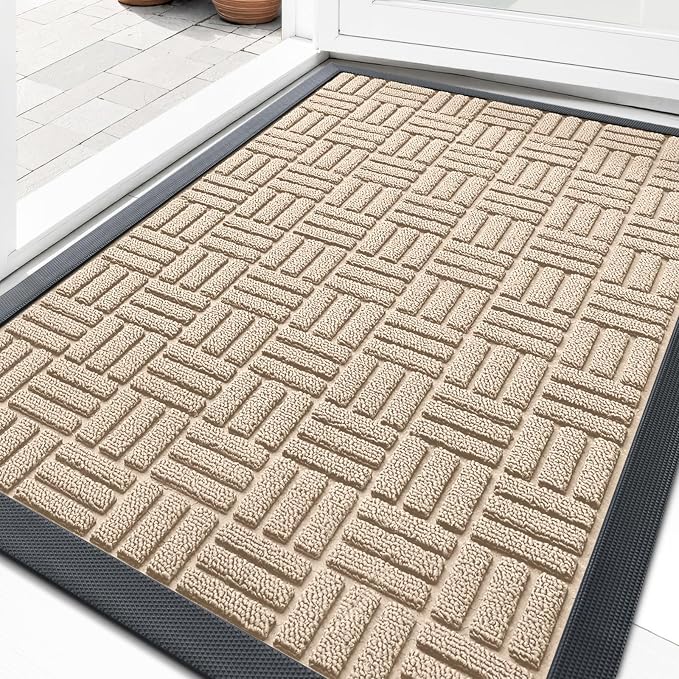 OLANLY Front Door Mat Outside Entrance 33x21, Heavy Duty Sturdy Natural Rubber