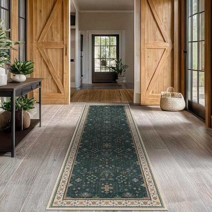 Dark Green Washable 2'6"x10' Long Runner Rugs