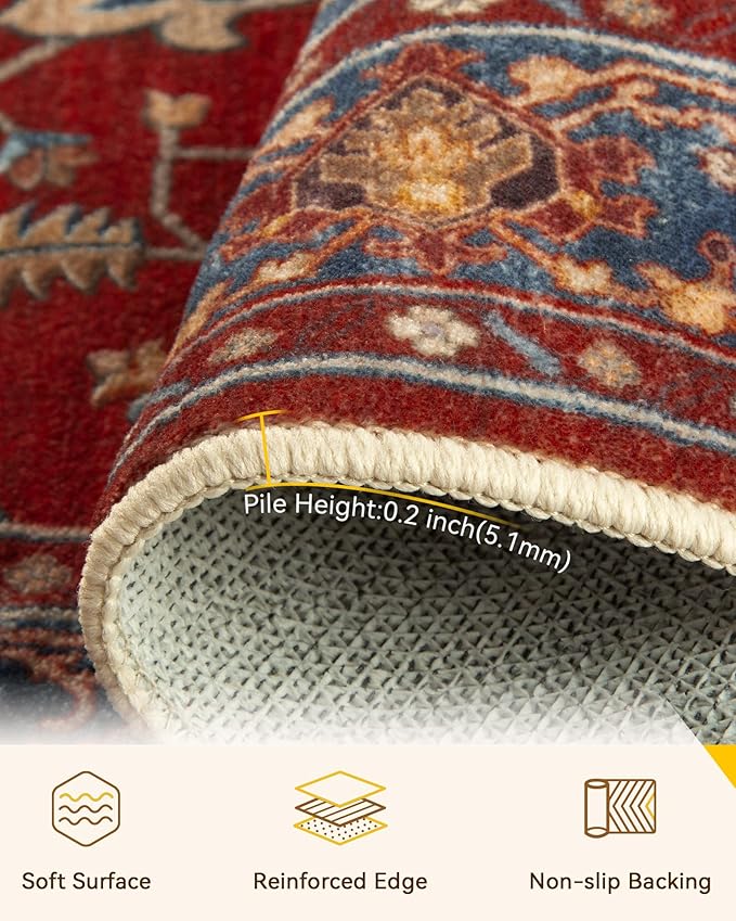 RELEANY Area Rugs Runner 2'x10' Washable Non-Slip, Floral Vintage Distress
