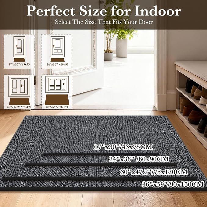 Indoor Door Mat 17"x30", Low-Profile Welcome Front Door Mat Indoor Entrance