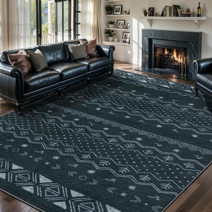 SERISSA 6x9 Area Rugs for Living Room, Washable Non-Slip Grey Boho Rug