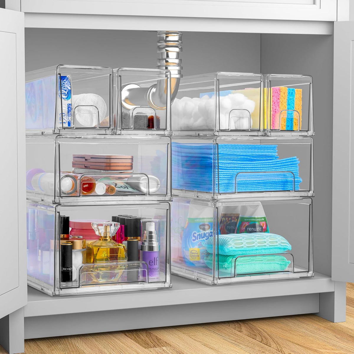 Sorbus Clear Stackable Storage Drawers with Handles (1 Medium + 2 Small)
