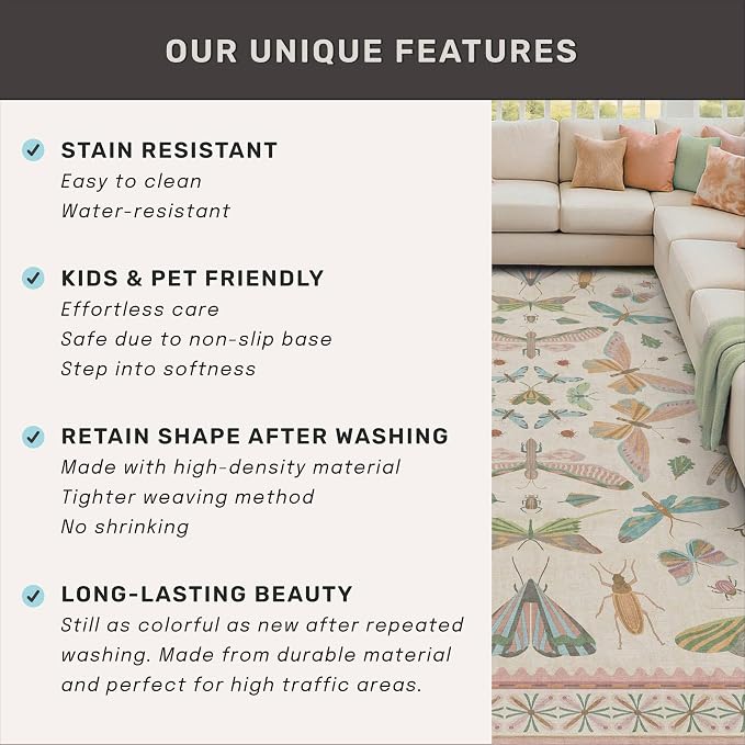 Hazo Haus 7x9 Cute Insect Rugs for Girls Bedroom