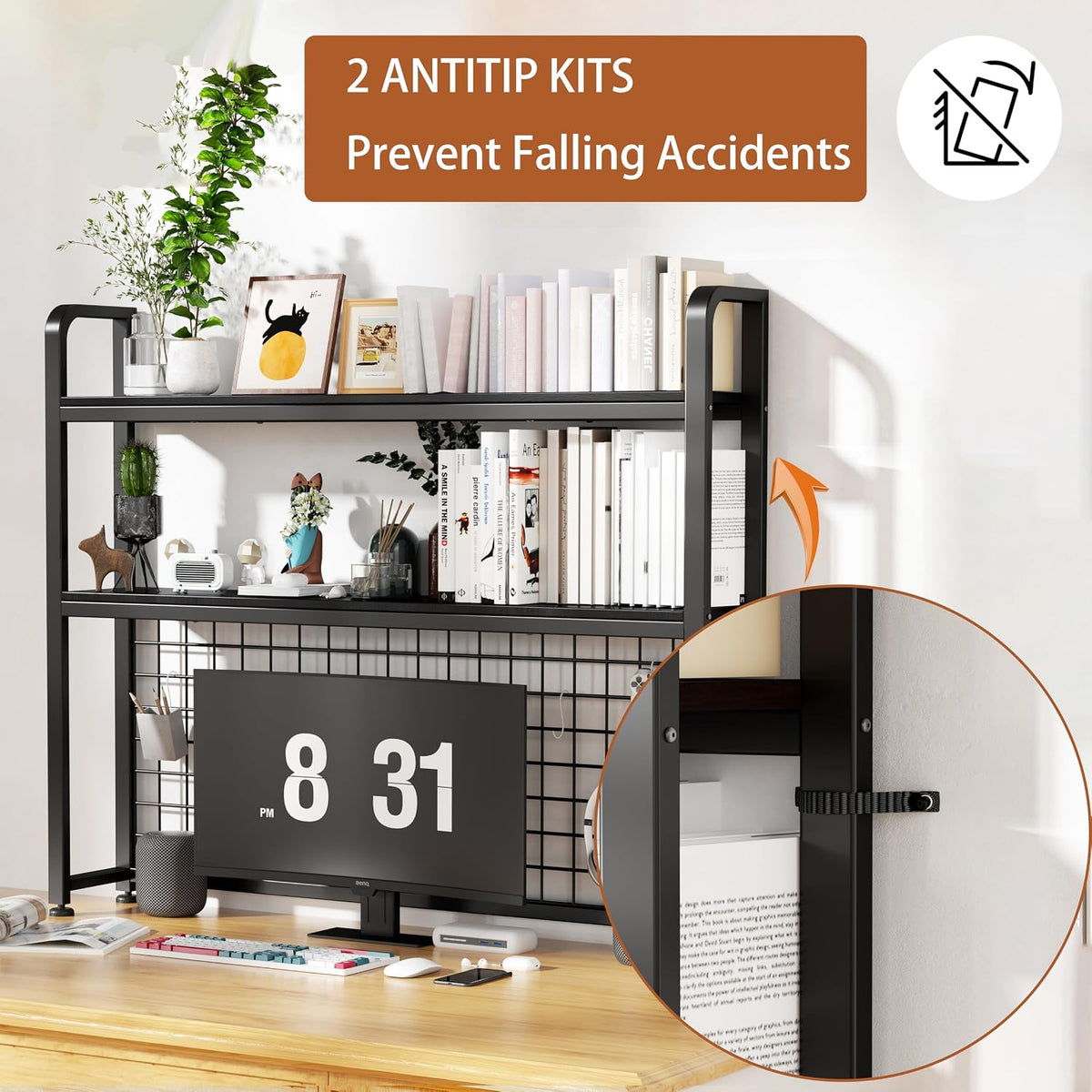 HUATOL Desktop Bookshelf for Computer Desk, 2-Tier Multipurpose Wood Countertop Bookshelf, Wooden Desktop Bookcase, Multipurpose Freestanding Storage Rack Display Shelf for Office, Home Decor, Black