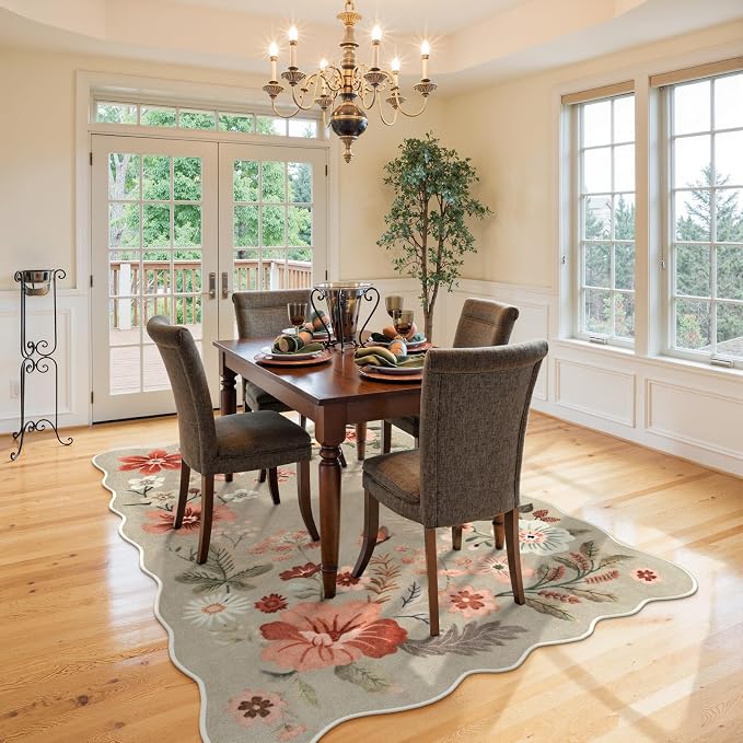 Lahome Floral Washable Rugs for Living Room, 5x7 Area Rugs Soft Non-Slip Stain