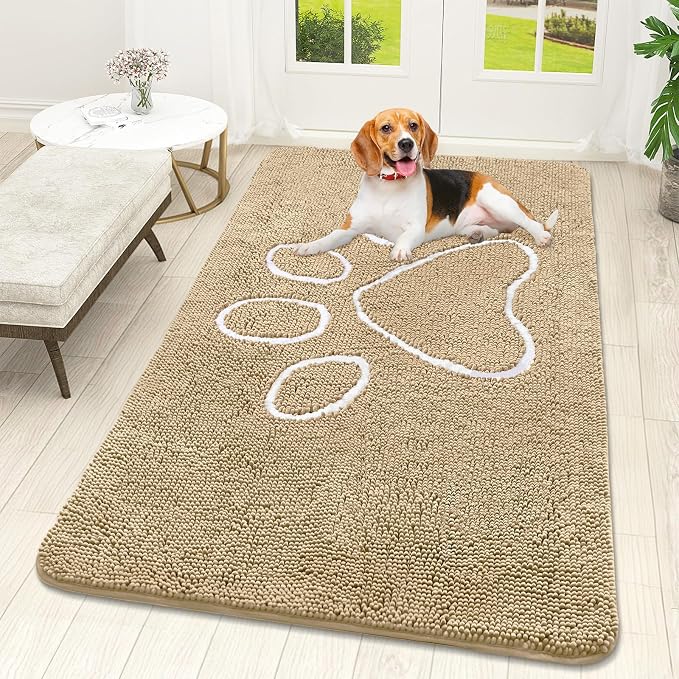 OLANLY Dog Door Mat for Muddy Paws 59x32, Paw Print Design, Absorbs Moisture