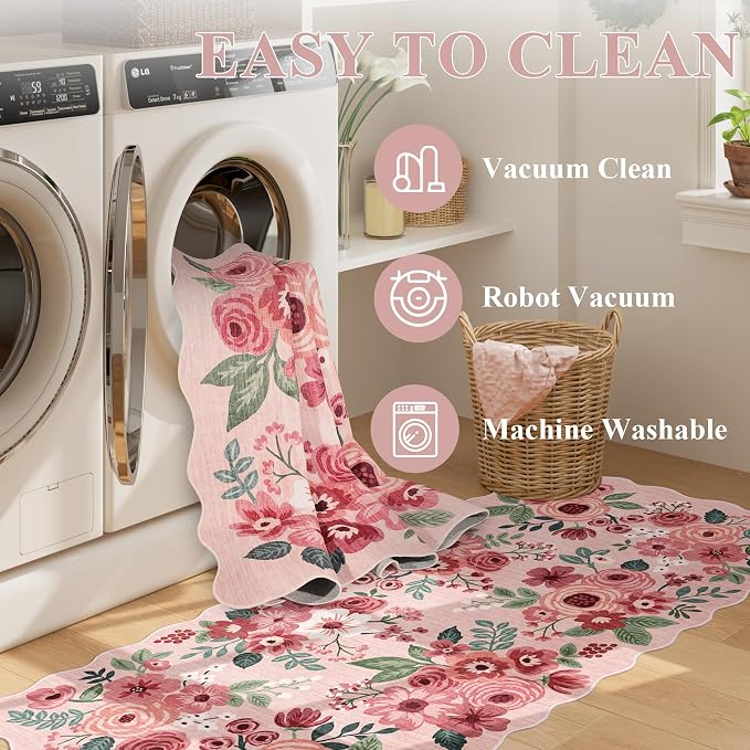 DUKINO Washable Runner Rug, 2x7 Lightweight Soft Floral Hallway Rug Runner