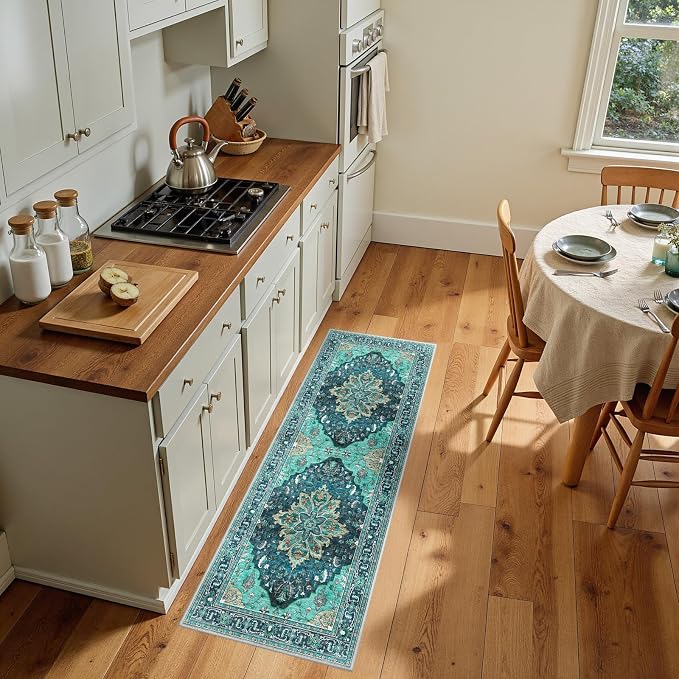 RELEANY Area Rugs Runner 2'x5' Washable Non-Slip, Floral Vintage Distress