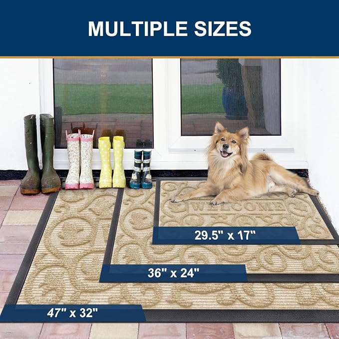Smiry Welcome Door Mat Outside Entrance, Heavy Duty Trap Dirt and Moisture Easy