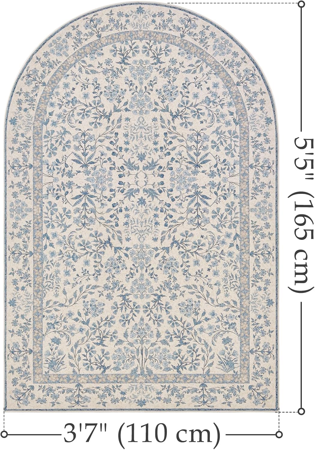 jinchan 4x6 Washable Entryway Area Rug, Vintage Blue Floral Non-Slip