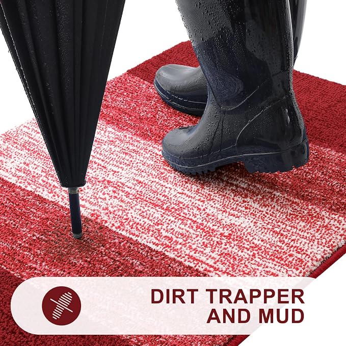Kitinjoy Indoor Outdoor Door Mat, 70x32 Non-Slip Absorbent Dirt Trapper