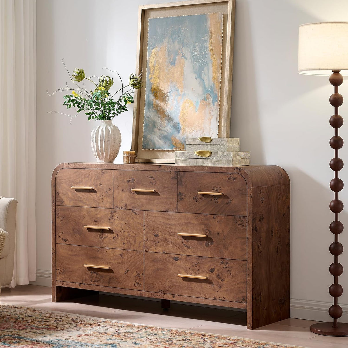 Curved Drawer Dresser for Bedroom with 7 Drawers, 54'' Wide Chest of Drawer