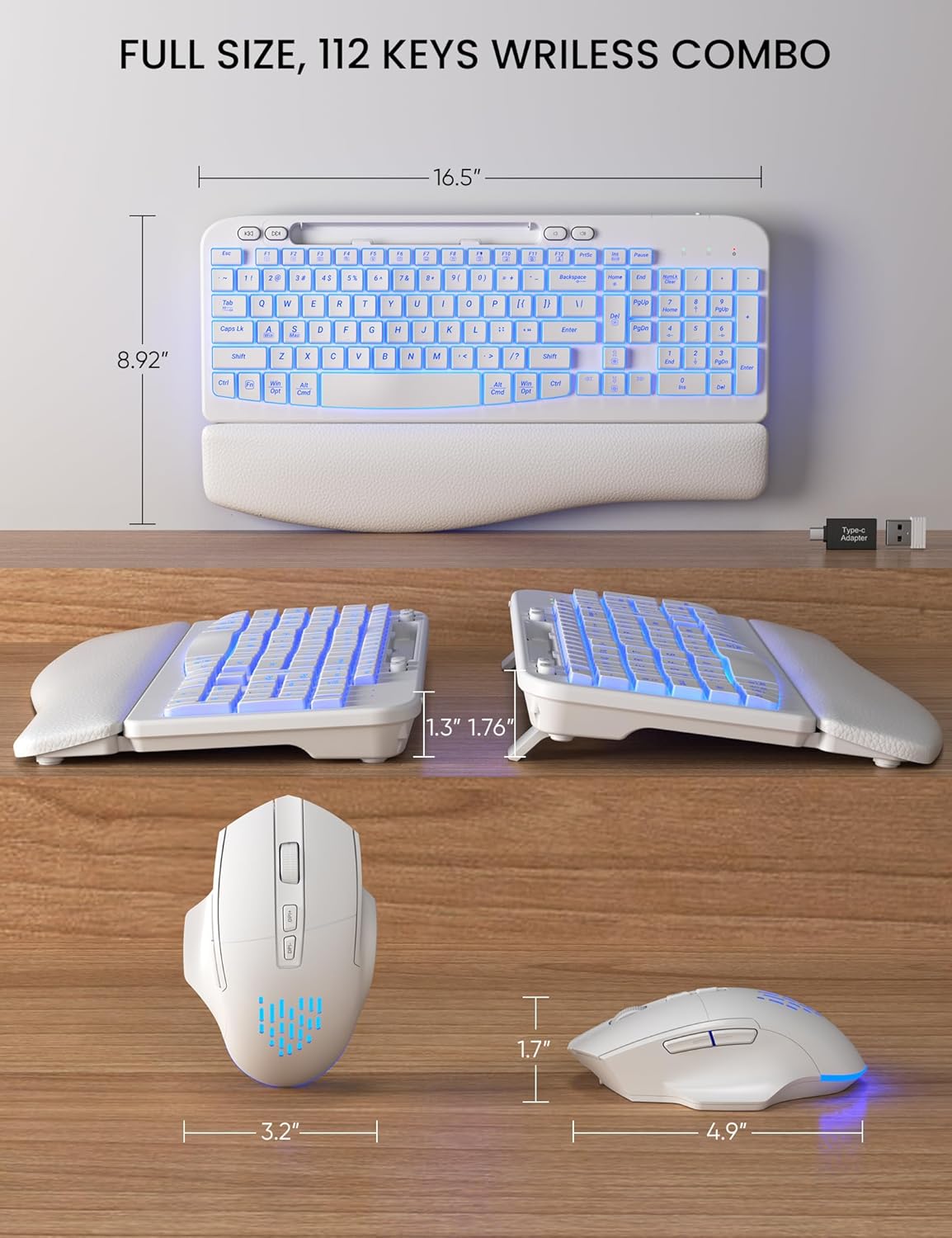 SABLUTE Wireless Keyboard and Mouse Combo, Ergonomic Wave with Wrist Rest