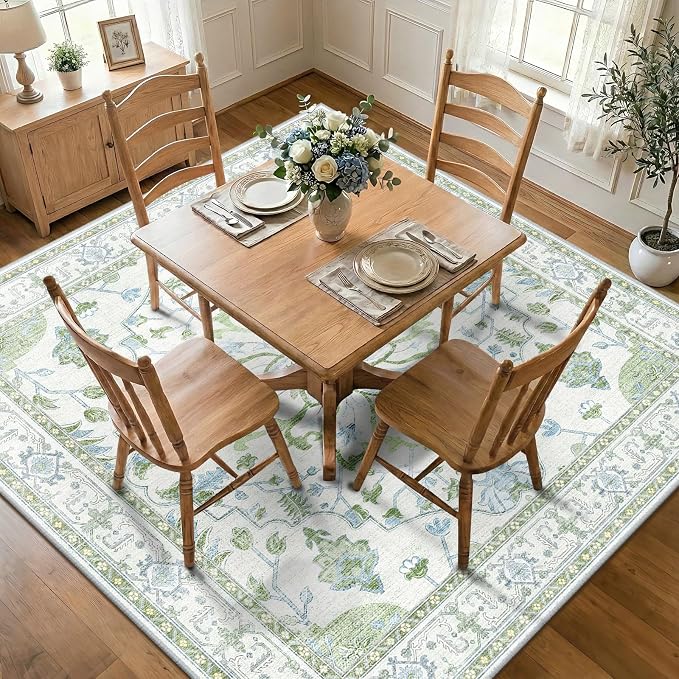 RELEANY Area Rugs Square 7ft Washable Non-Slip, Floral Vintage Distress