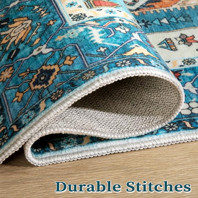 SERISSA Boho Rugs for Entryway, 2x3 Blue Entryway Rug Non-Slip Washable Small