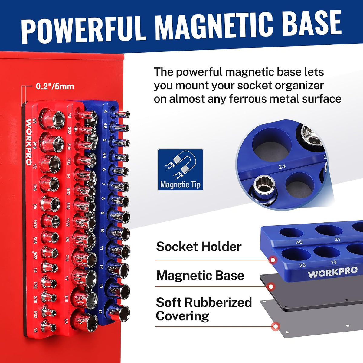 WORKPRO 8-Piece Magnetic Socket and Wrench Organizer Set