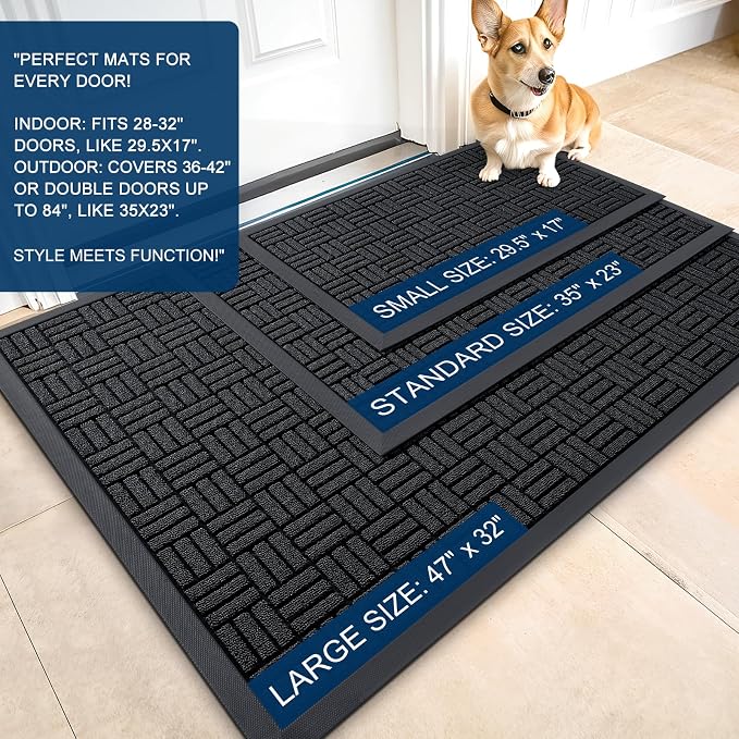 OLANLY Front Door Mat Outside Entrance 59x23, Heavy Duty Sturdy Natural Rubber