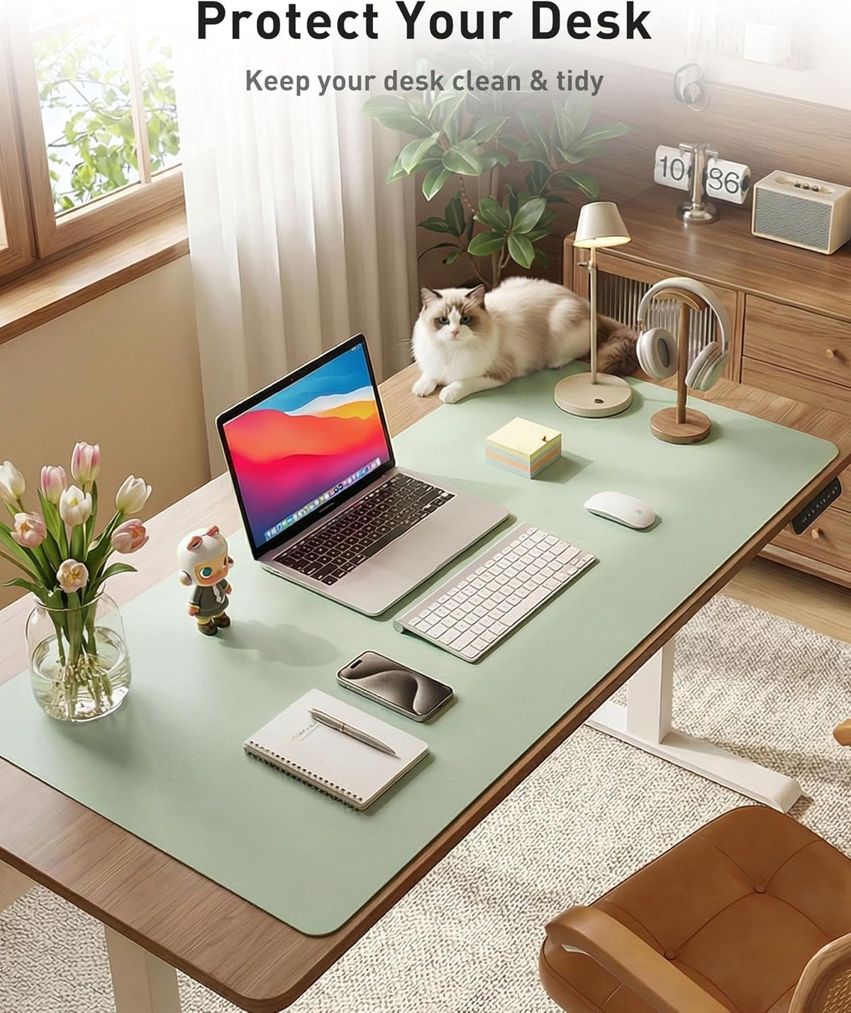 Aothia Faux Leather Desk Mat - Large Mouse Pad, Non-Slip PU Leather Blotter, Waterproof Writing Surface for Office and Home (Aqua, 63" x 17")