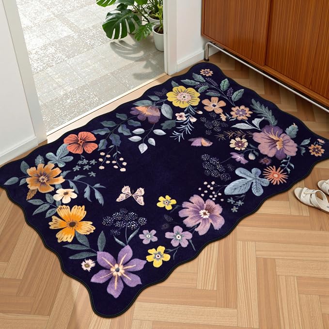 Lahome Floral Entryway Rug, 2X3 Washable Kitchen Rug Non-Slip, Ultra-Thin Soft