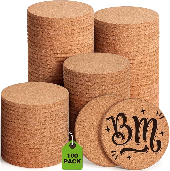 100 PCS Cork Coasters for Laser Engraving, Thick Absorbent Blank Coasters | 4